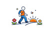 © Влада Яковенко - Spring renewal concept a person stepping forward on a simple path with flowers and rising sun, conveying motivation, transition, and personal
