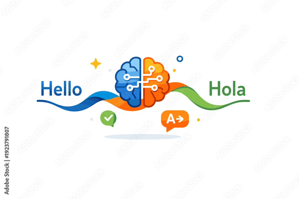 Language Transition Illustration. Neural language translation concept ...