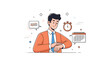 © supplement - Young caucasian male checking watch in office with clock and calendar icons