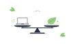 © Coosh448 - Spring work life balance concept abstract harmony. A symbolic balance icon or scale with simple icons of laptop and leaf placed equally, suggesting harmony
