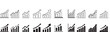 © Adam James - Growing bar graph icon set. Business graphs and charts icons. Statistics and analytics vector icon. Statistic and data, charts diagrams, money, down or up arrow Growth icon set. Containing arrow up,