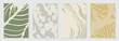 © TWINS DESIGN STUDIO - Tropical abstract wall art vector set with sage foliage, cream ivory textures, and soft golden accents. Minimal botanical design for posters, prints, decor, branding.