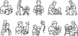 © Sumithra - This comprehensive collection of line art icons beautifully illustrates various heartwarming moments and essential activities of a loving father interacting with his young child.