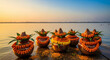 © suriyani - Vibrant Marigold Garlands and Earthen Pots for Kumbh Mela Rituals Placed Near Sacred Water's Edge