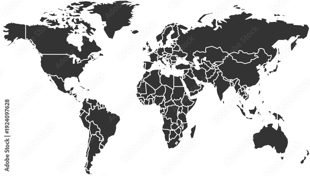 World Map with Country Borders Stock Vector | Adobe Stock