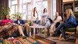 © master1305 - Creative team meeting in bright loft office with natural light. Concept of onboarding session, internal workshop and corporate training for growing startup team.