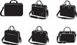 © ShahanaraBegum - Black and white vector laptop briefcase icons set for business professional documents office travel messenger bag and leather portfolio