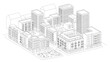 © prabashwara - Detailed isometric line drawing of a modern urban city block architectural development concept layout