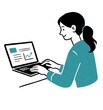 © Renán Vicencio Uribe - Ilustración duotono de mujer joven trabajando en su laptop, versión teletrabajo 2026