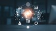 © Munna - Innovation and technology concept with glowing lightbulb and global business icons on dark background