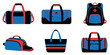 © David - Collection of various sports bags including a duffel, backpack, and tote, illustrated in a flat graphic style with a blue, red, and black color palette for fitness or travel