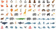 © munzuara - Cute wild farm and sea animals flat vector icon set collection