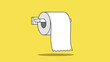 © Roland - Roll of white toilet paper hanging on a wall mounted dispenser against a bright yellow background for hygiene concept.