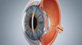 Human eye anatomy close up, iris lens and retina structure, medical