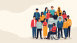 © Delowar - Diverse group of people standing together including a woman in a wheelchair for disability inclusion concept.