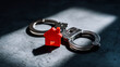 © Bonsales - Metal handcuffs restricting a small red house, representing legal problems, debt, and challenges in real estate or home ownership