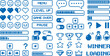 © Meizan  - Collection of blue gaming interface icons and buttons for web and app design including menu level up game over pause winner loading and various emoticon symbols on white background