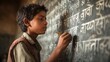 © Atmospheric stock - Indian child writing on blackboard in classroom learning environment