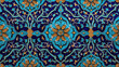 © Shahid - Intricate turquoise and orange floral mandala pattern seamless background with elegant arabesque design elements
