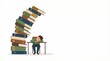 © Alexandre Patchine - Student sleeping soundly at a desk next to an unstable stack of books, representing academic stress, an excessive workload, and the need for rest after intense study