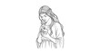 © Singa - Young Woman Holding Apple, Ancient Greek Goddess, Mythological Character, Line Art