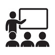 © Provir - Person presenting to audience with blank screen during meeting in modern setting from behind viewpoint
