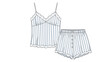 © Michael - Delicate blue and white striped lingerie set featuring a lace trimmed camisole top and matching striped shorts.
