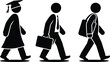 © Raton - Graduate walking alongside working professionals carrying bags and briefcases.