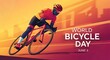 © Dream Studio - Dynamic professional road cyclist in red jersey leaning into turn at sunset with motion blur background for world bicycle day june 3rd representing high speed racing and athletic endurance