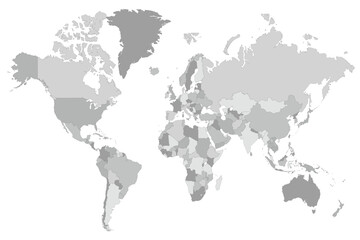  Detailed map of the world in grey hues. vector illustration