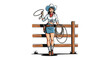 © Elsa - Cowgirl in Western Attire with Lasso Posing by a Wooden Fence on White Background