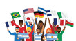 © Ikhbal - Diverse group of happy people from various countries holding national flags, celebrating unity and international friendship.
