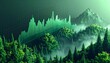 © wildan - Green data graph merges with lush forest and mountains, shrouded in ethereal fog
