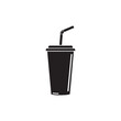 © BIBI - Black disposable cup with straw for cold drinks on white background