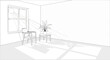 © trimo - Sunlight streams through a window onto a chair, table, and plant
