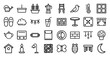 © MSTRABEIA - Cozy home lifestyle and gardening monoline pictograms for interior design apps. Minimalist outline elements featuring domestic comfort and hobby themes.