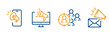 © Yurii - digital marketing icons, business targeting, notification or alert email, outline promo blog, phone, computer with megaphone, line vector with editable stroke