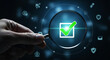 © 2pass - A magnifying glass with a green checkmark on a digital background