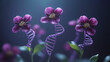 © sainan - DNA strand with purple flower blooming on top, symbolizing genetic growth and nature fusion, soft light and blurred background create serene and inspiring atmosphere