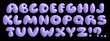 © Morena - 3D lilac plastic font. Bold bubble typescript. Y2K alphabet. Groovy light purple letters. Three-dimensional round typeface isolated on black background