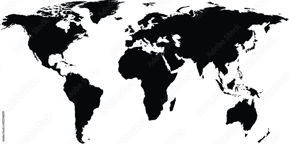 gray world map silhouette isolated on white background for travel ...