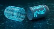 © farhan - Digital concept of a pharmaceutical capsule opened to reveal glowing internal circuitry symbolizing advanced nanotechnology and futuristic medical technology integration for health innovation.