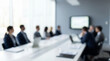 © David Zarzosa - Blurred business meeting in modern conference room with corporate team for defocused office background.