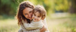 © Broccolini - happy mother hugging young son in sunlit park, affectionate parent and child bonding outdoors at sunset, peaceful family moment in nature portrait