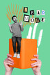 © deagreez - Banner poster collage of person sit book in green color background having text read more ad