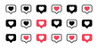 © MST - Social media notification icons set with heart shape inside speech bubble for likes and reactions