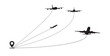 © Noy - Multiple Airplane Flight Paths Departing from Map Pin Icon for Global Logistics and Travel Network, Global Air Travel Concept with Flight Paths.