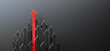 © Vlad Chorniy - Leadership and growth concept, red arrow standing out from the crowd of black arrows, on black background with empty copy space on right side. 3D Rendering
