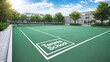 © Andrey_Lobachev - Tennis court with a sign displaying the text Tennis School. Concept of sports education, professional training, active lifestyle and outdoor tennis practice with copy space for advertising.