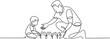 © firoz - One continuous line of a father teaches his son to grow crops. one line Icon drawing